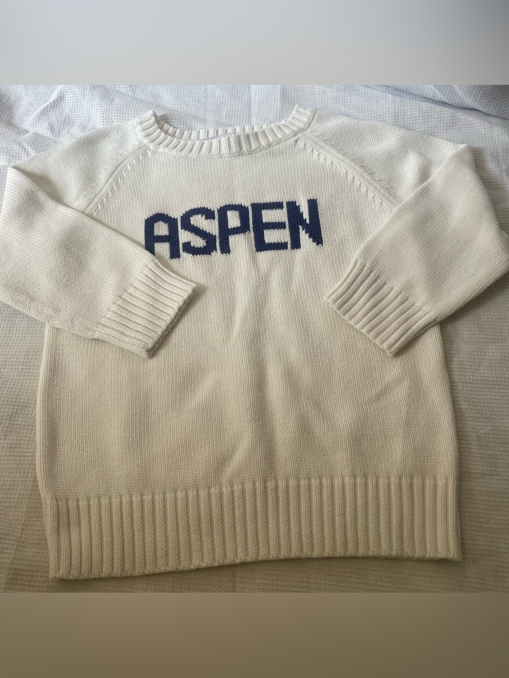 ASPEN Kids' Cream Crewneck Sweater with Navy Logo